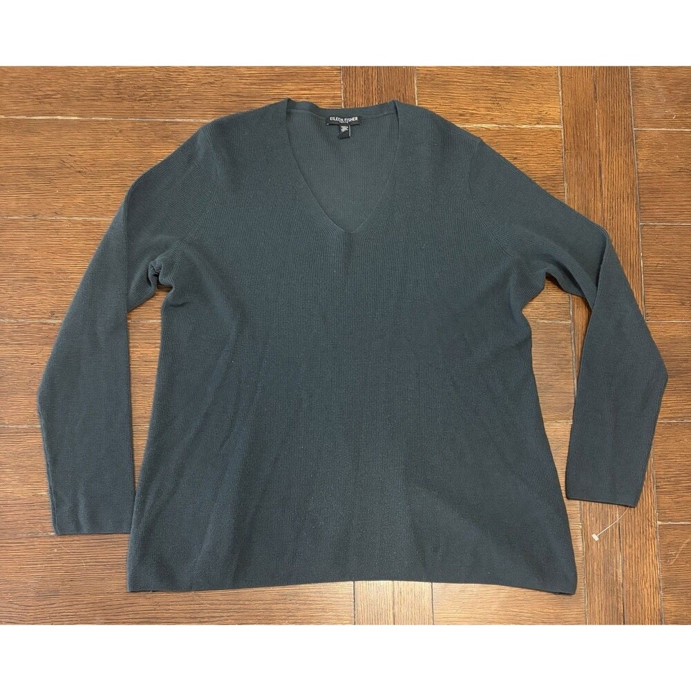 Eileen Fisher Women's Size PM Sweater Superfine Merino Wool V-Neck Navy NWOT - Picture 1 of 4